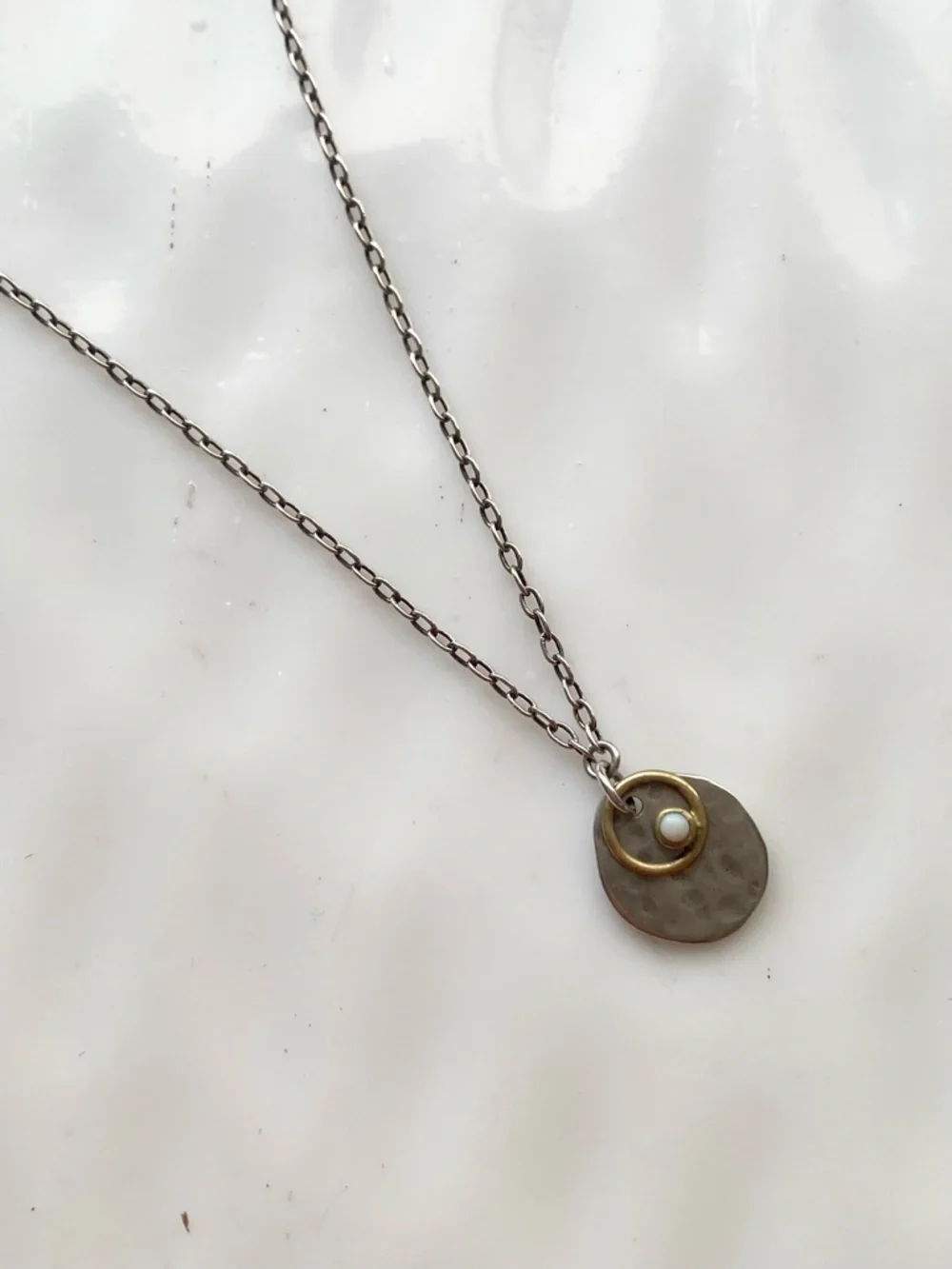 Silpada Sterling Silver Disc Necklace with Gold Halo and Pearl Accent 16”inches - Picture 2 of 5
